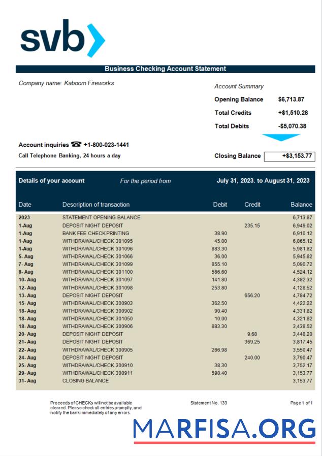 Realistic SVB Bank firm statement Word and PDF template